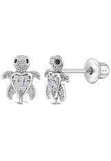 pretty silver clear sea turtle baby birthstone earrings